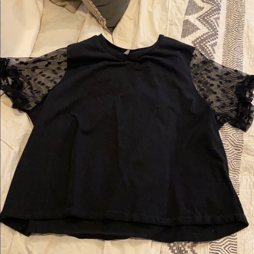 [asos] mesh sleeve frill t-shirt